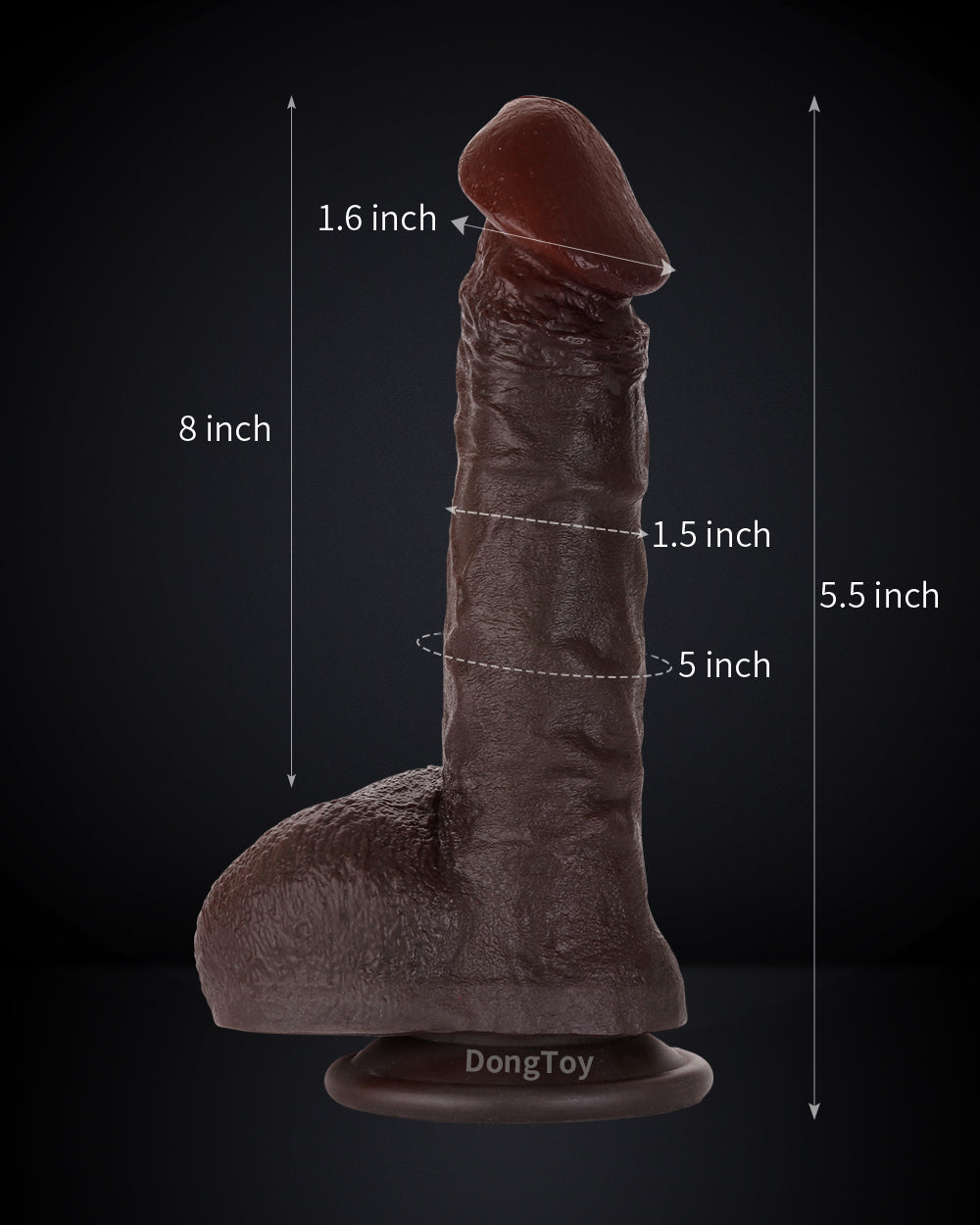 Darius 8 inch Black Realistic Dildo Real Skin Slim Shaft Suction Cup
