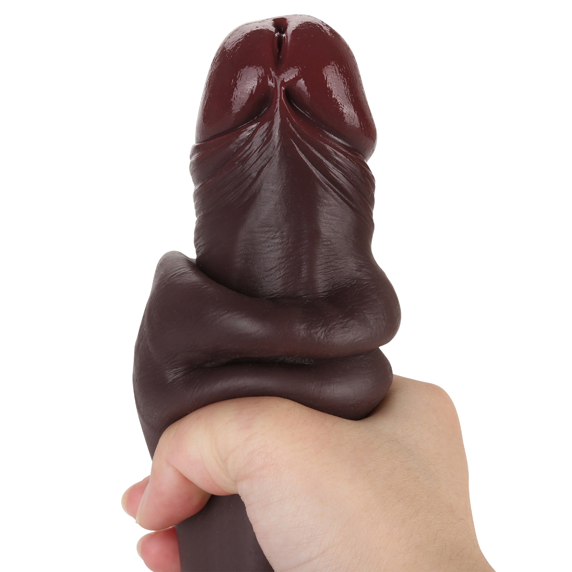 Foreskin 9 inch Black Sliding Skin Dildo BBC Dildo With Ball