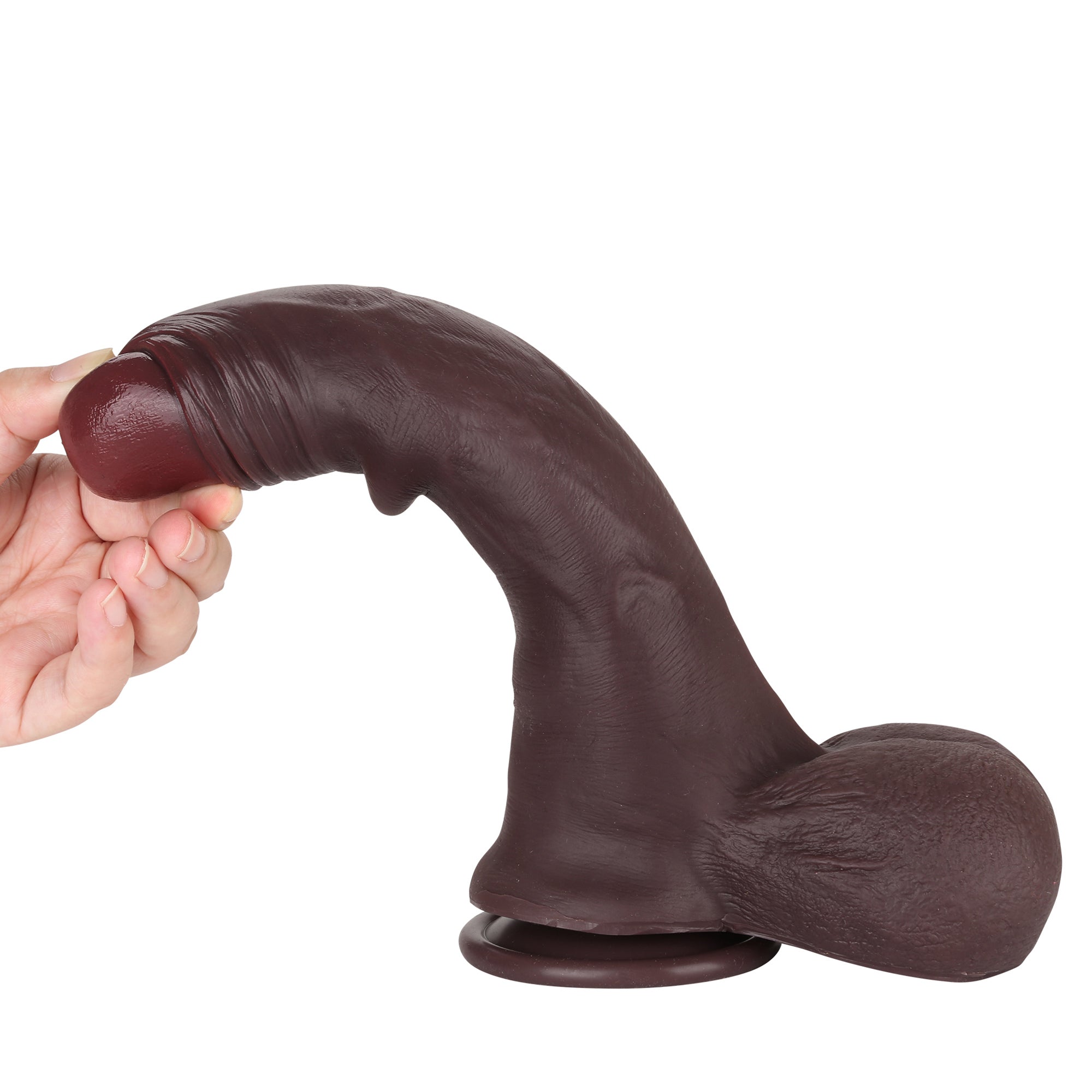 Foreskin 9 inch Black Sliding Skin Dildo BBC Dildo With Ball