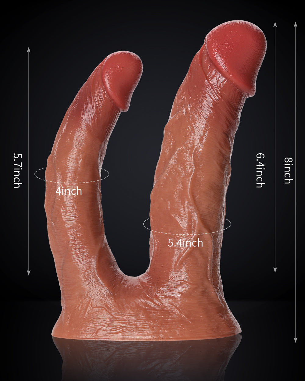 Noah 8 inch Big Double Penetration Dildo 6.4 & 5. 7 Insertable Length