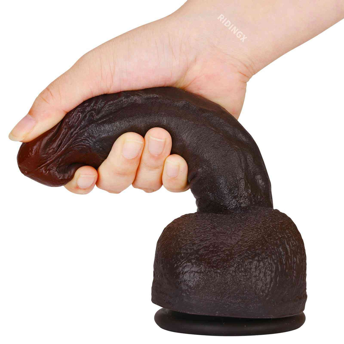 Darius 8 inch Black Realistic Dildo Real Skin Slim Shaft Suction Cup
