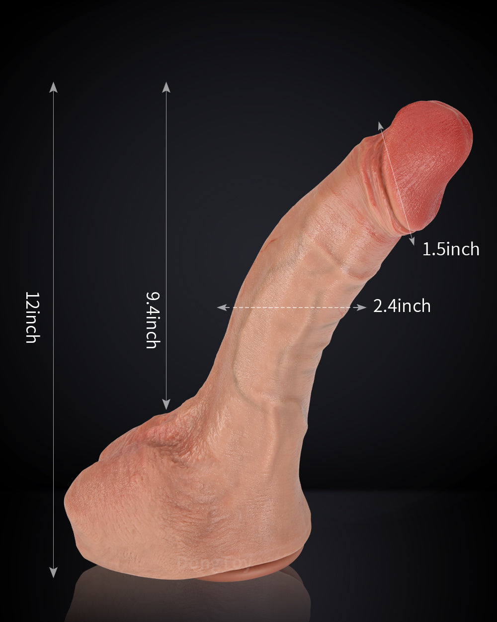 Kyson 12 inch Huge Realistic Silicone Dildo with Curved Internal & Large Balls Flesh
