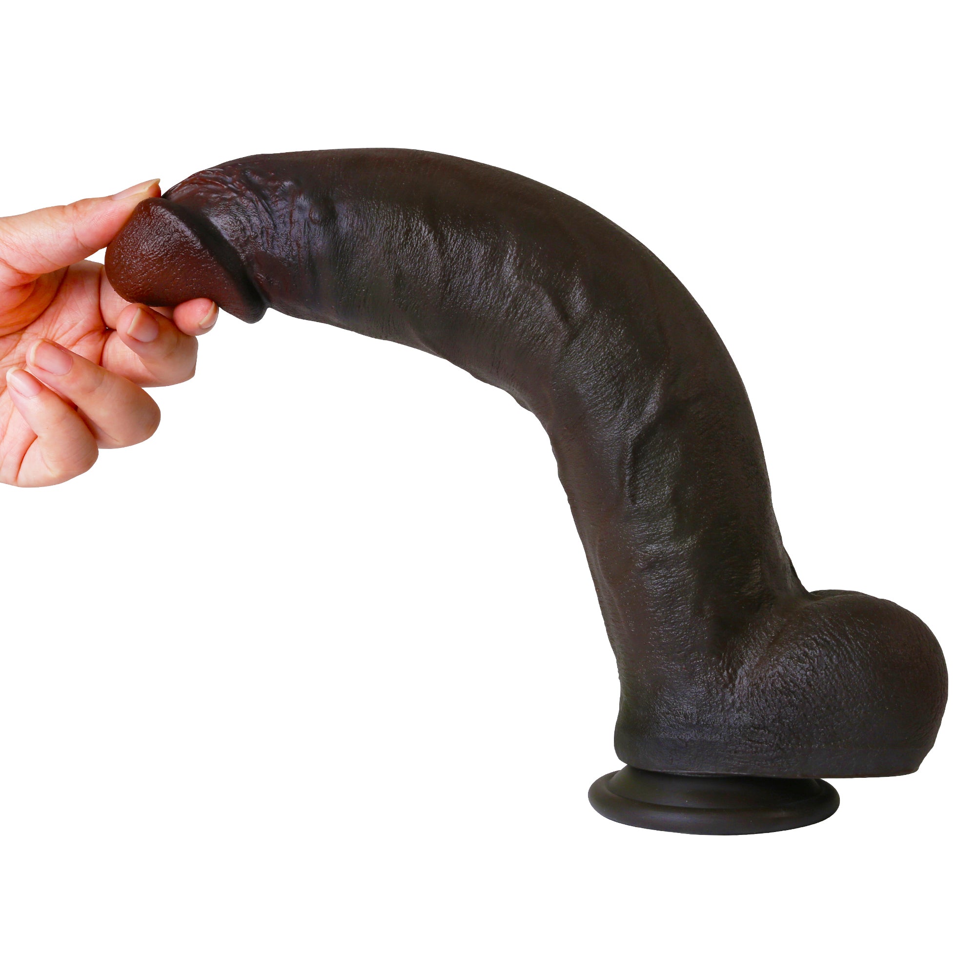 Dredd Dildo BBC Realistic 12 inch Black Real Skin Curved Dildo