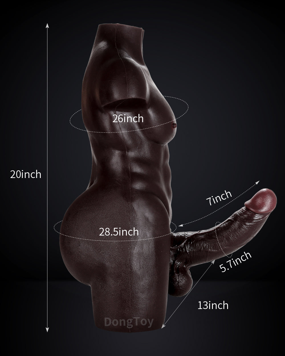 DONGTOY Tom 28lb Muscular Male Torso - Black Detachable 8" David Dildo