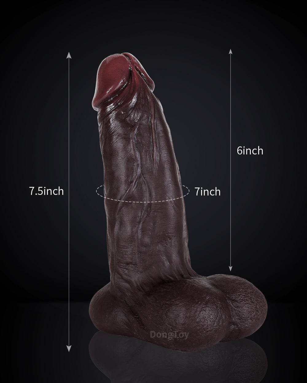 DONGTOY Vincent 7.5in Realistic Black Vibrating Dildo With Lifelike Balls