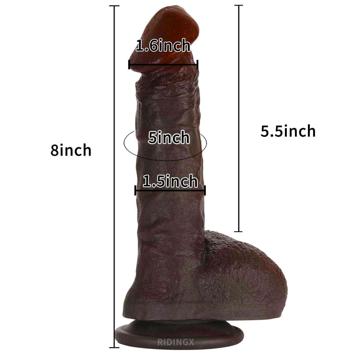 Darius 8 inch Black Realistic Dildo Real Skin Slim Shaft Suction Cup